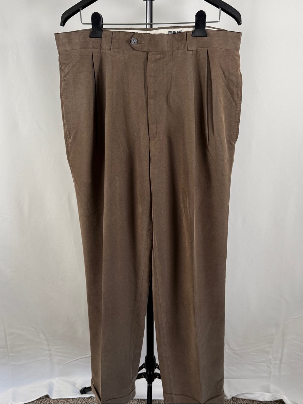 Vintage PING Mens Brown Straight Leg Dress Pants 36x30 High Rise Pleated 90s